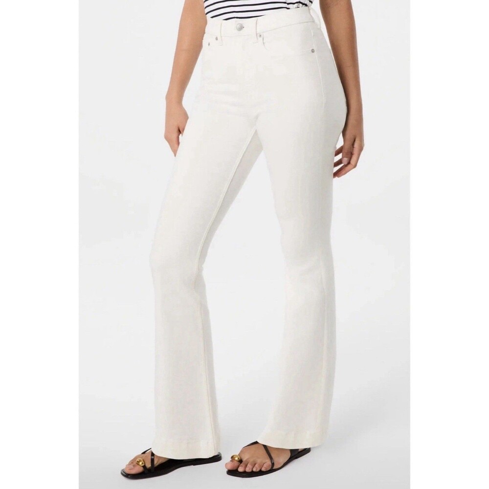 SPANX Sculpt ReDefine Flare Jeans 12 Linen White Denim High Rise Shaping NWT